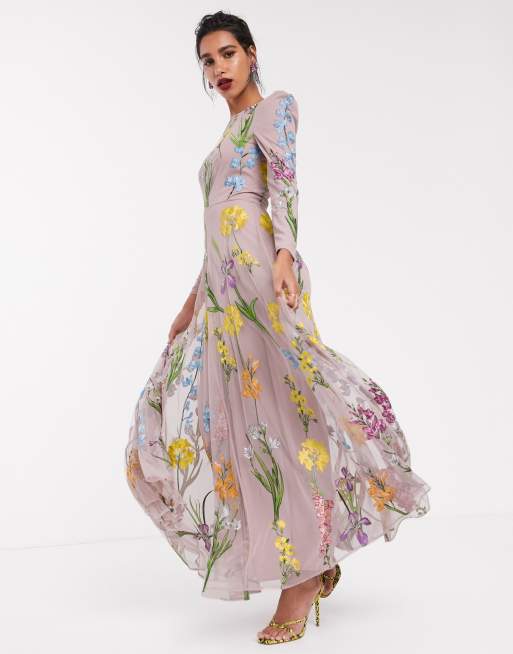 Asos edition floral embroidered maxi dress with cutabout clearance skirt