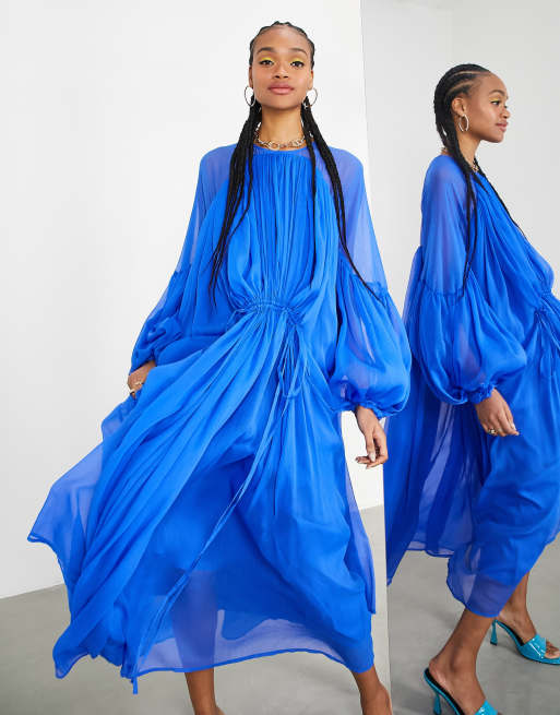 ASOS EDITION gathered neck midi dress in bright blue