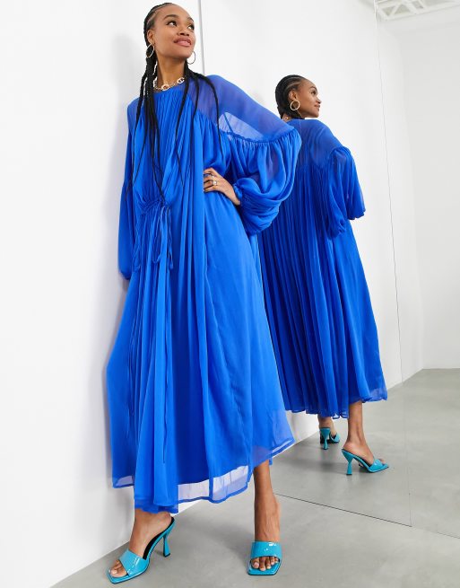 ASOS EDITION gathered neck midi dress in bright blue | ASOS