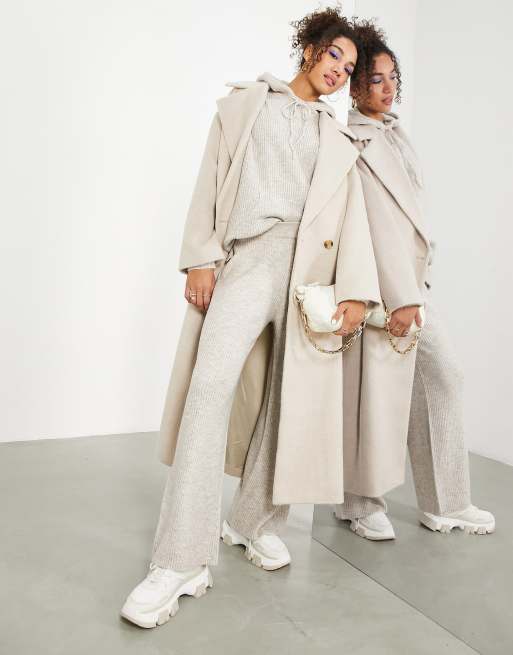 ASOS EDITION - Gebreide geribbelde broek in lichtbeige