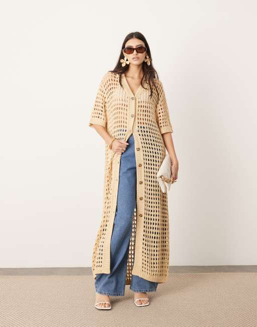 ASOS EDITION - Gebreide maxi jurk met knopen in stone