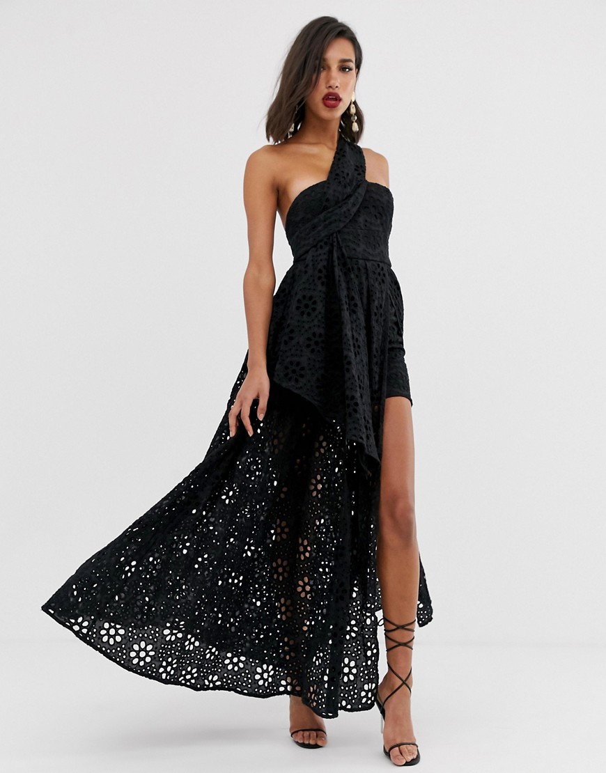 ASOS EDITION - Gelaagde jurk met broderie en lange rok-Zwart