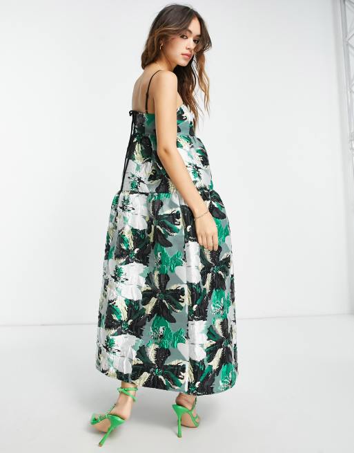ASOS EDITION - Gelaagde midi cami-jurk van jacquard met abstracte bloemenprint, 2 van 4