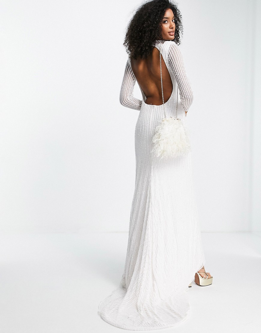 ASOS Edition Genevieve linear sequin wedding dress with fishtail-White