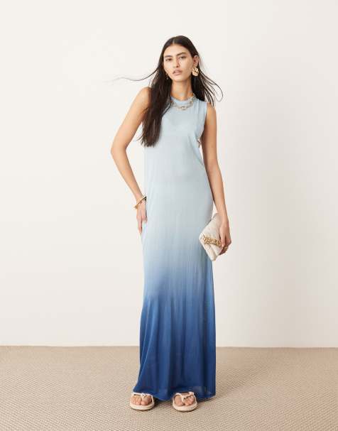 ASOS Edition - Gennemsigtig ærmeløs maxikjole i strik med søjlesnit og blå ombre-effekt - view 1