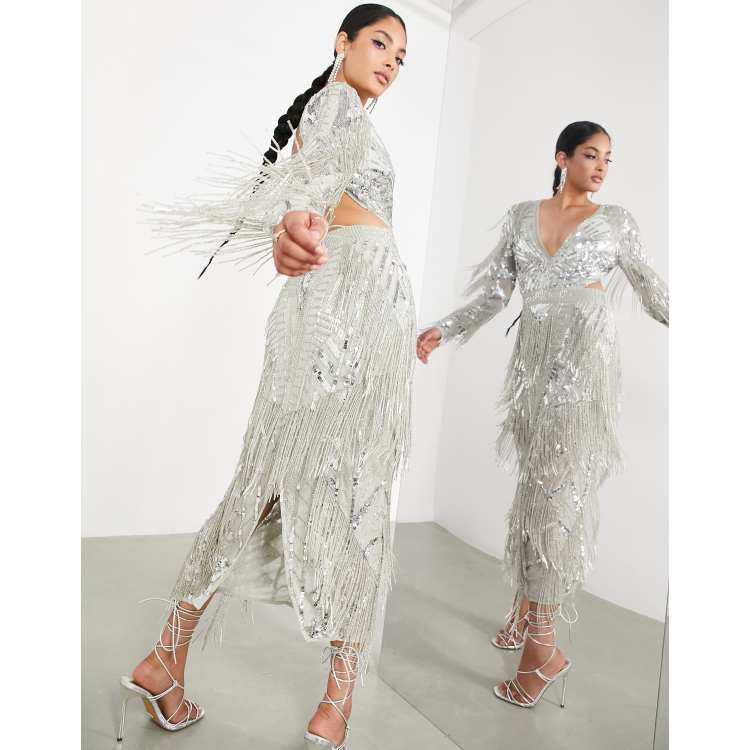 Silver fringe hotsell dress with sleeves