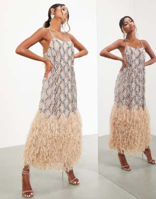 asos sequin feather dress