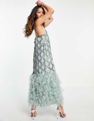 feathered midi dress