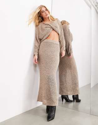 ASOS EDITION - Gerade geschnittener Maxi-Strickrock in halbtransparentem Mokka-Brown