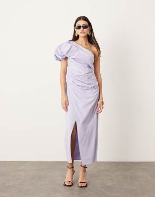 ASOS EDITION - Gerafftes One-Shoulder-Maxikleid in Flieder-Lila