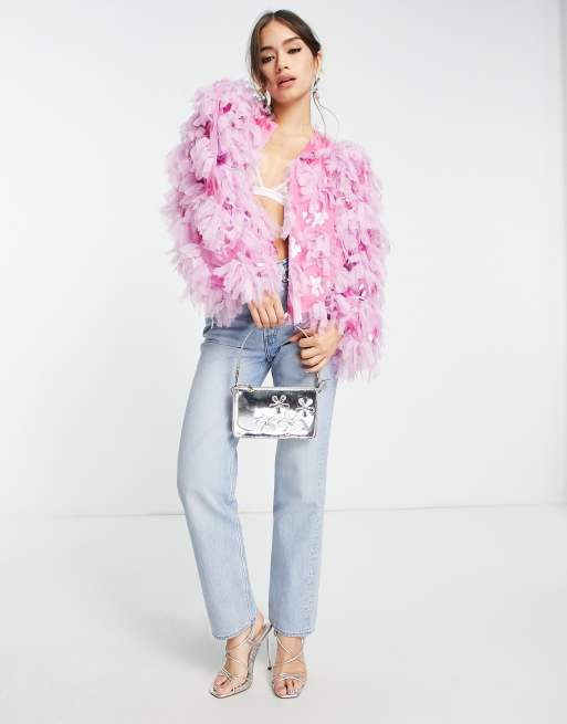 ASOS EDITION - Giacca rosa in rete testurizzata con paillettes, 4 di 4