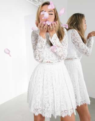 ASOS EDITION Gigi crop top lace mini wedding dress - ASOS Price Checker