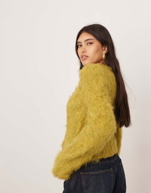 ASOS EDITION - Gilet court en maille duveteuse à fermeture éclair - Chartreuse, 4 de 4