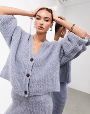 ASOS EDITION chunky knitted cardigan in blue - ASOS Price Checker