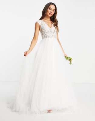 ASOS EDITION Gisela floral beaded lace wedding dress with cap sleeve