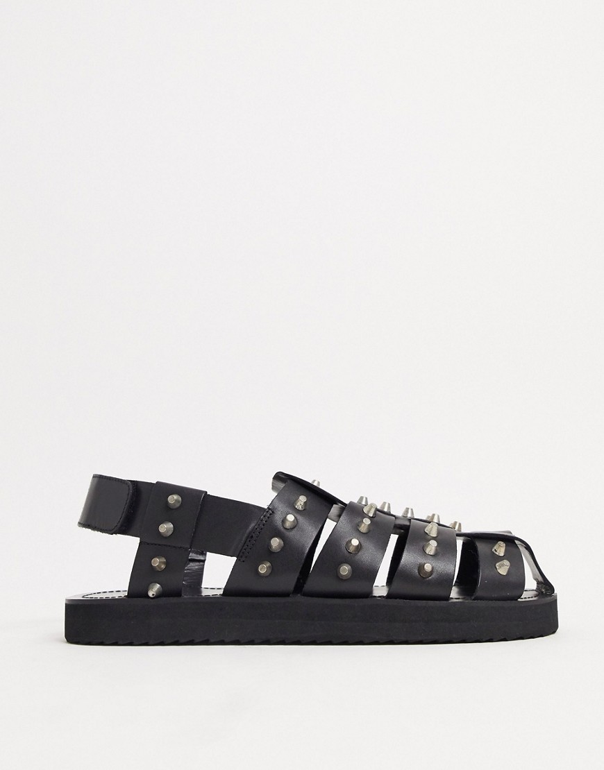Asos Design Gladiator Sandal With Studs-black