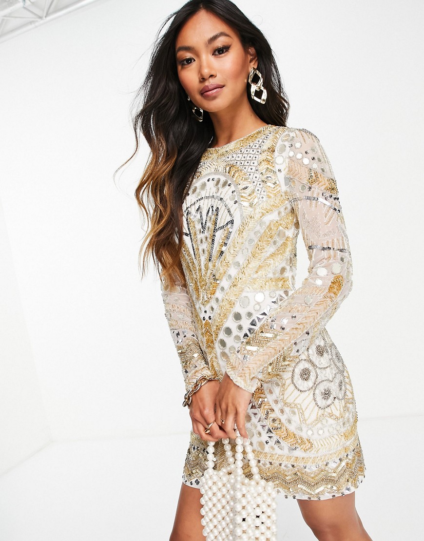 ASOS EDITION gold mirror placement body-conscious dress-White
