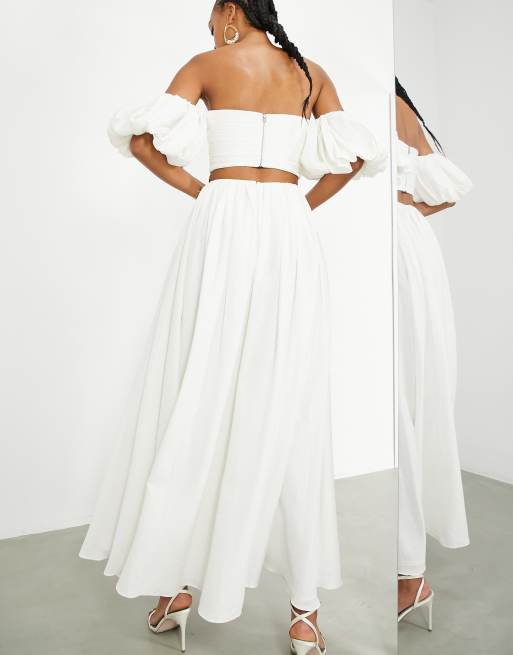 ASOS EDITION - Gonna lunga a ruota in lino color avorio, 3 di 4