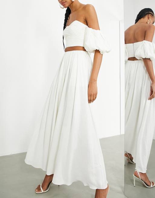 ASOS EDITION - Gonna lunga a ruota in lino color avorio, 4 di 4
