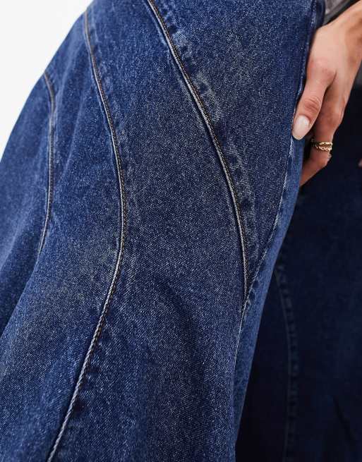 ASOS EDITION - Gonna lunga svasata in denim blu medio con cuciture, 4 di 4