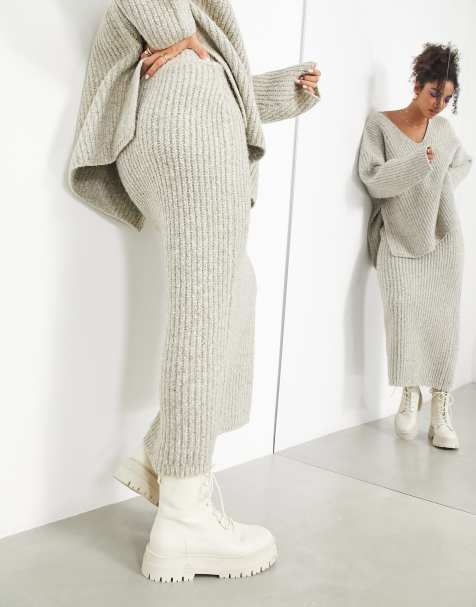 ASOS Edition - Gonna midi a colonna color avena a coste spesse - view 1