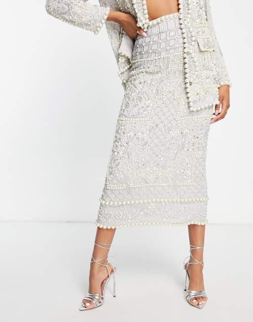 ASOS EDITION - Gonna midi argento decorata con perline