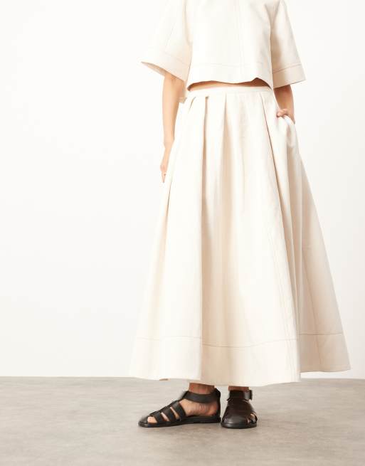 ASOS Edition - Gonna midi in twill color écru a pieghe in coordinato, 4 di 5
