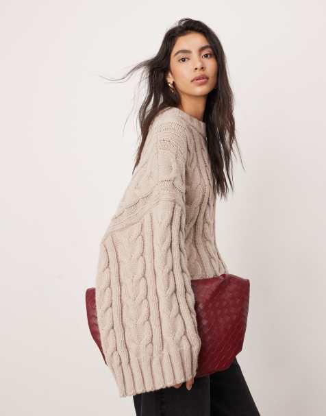 ASOS EDITION - Gråbrun kabelstrikket oversized chunky trøje - view 1