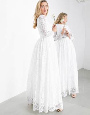 asos edition lace long sleeve crop top maxi wedding dress