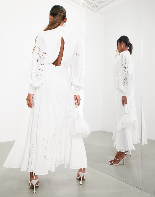 ASOS EDITION – Gräddvit midiklänning med hög krage och cutwork-broderi, 2 av 4