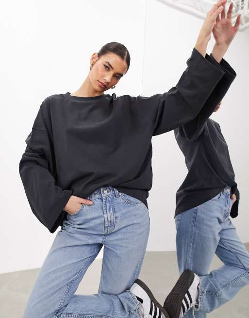 ASOS Edition – Grafitowy T-shirt oversize premium z długim rękawem