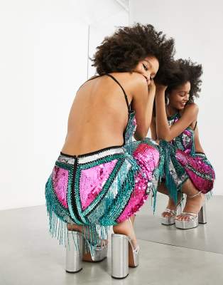 asos edition graphic beaded fringe plunge midi dress Andrea & Leo WL025 A Line Short Feather Wedding Mini Dress  The Dress  Outlet