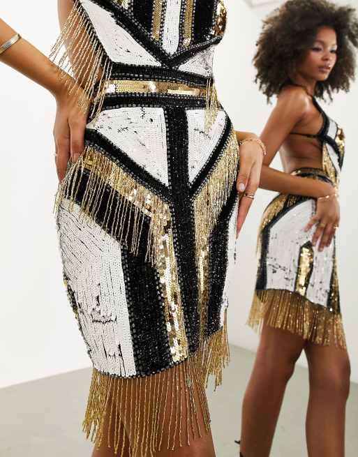 Asos black and gold cheap sequin dress