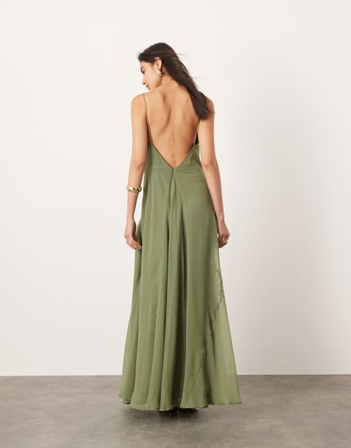 ASOS EDITION – Grön maxiklänning i chiffong med smala axelband och asymmetrisk drapering, 3 av 4