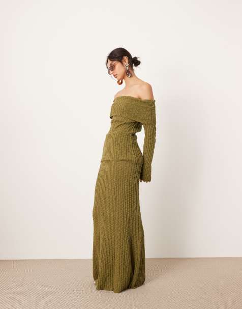 ASOS EDITION – Grön, stickad, lång maxikjol, del av set - view 1