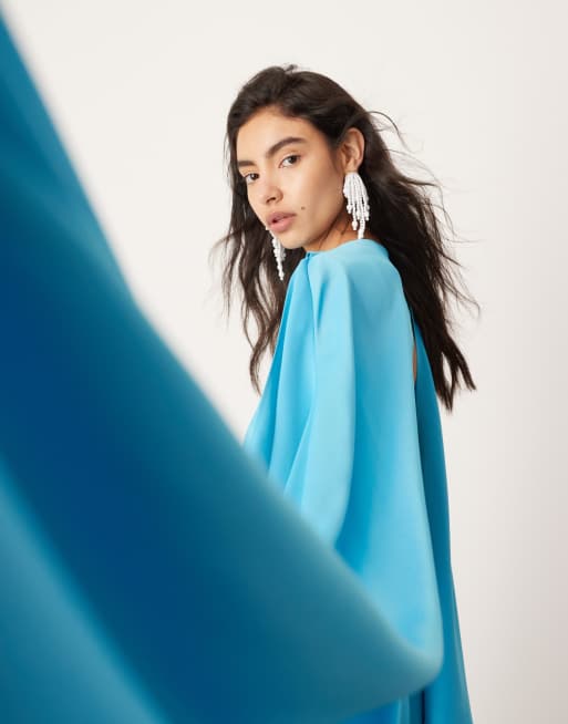 ASOS EDITION – Grönblå maxiklänning i satin med draperad detalj och rynkad midja, 3 av 4