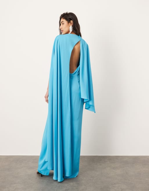ASOS EDITION – Grönblå maxiklänning i satin med draperad detalj och rynkad midja, 4 av 4