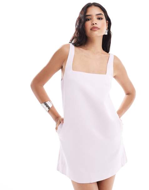 ASOS Edition – Gruba satynowa sukienka mini z kwadratowym dekoltem i kieszeniami w różowym kolorze - view 1