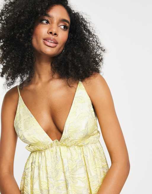 ASOS EDITION - Gul cami-midikjole i blomstret jacquard med flæser, 4 af 4