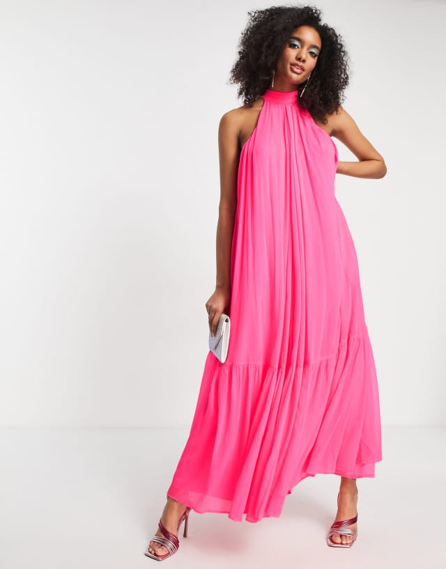 ASOS EDITION halter maxi dress in bright pink