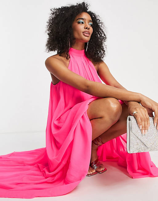 Doelwit ik heb het gevonden zacht ASOS EDITION halter maxi dress in bright pink | ASOS