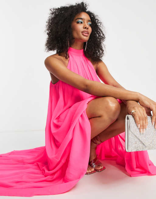 Bright pink sales maxi dress