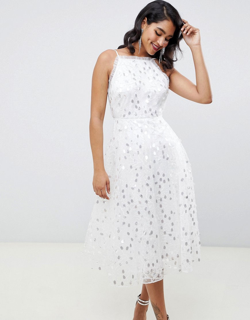 ASOS EDITION halter midi dress in embroidered sequin-White