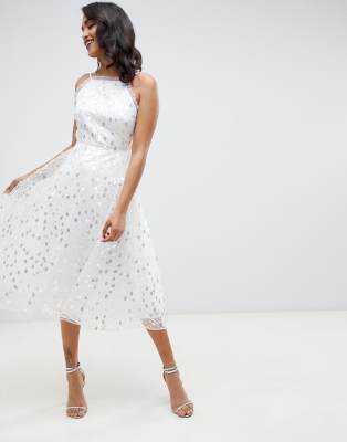 asos edition petite halter neck embroidered midi dress