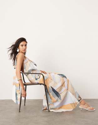 ASOS EDITION halterneck back detail maxi dress with full skirt in abstract print-Multi