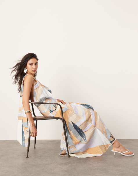 ASOS EDITION halterneck back detail maxi dress with full skirt in abstract print - view 1