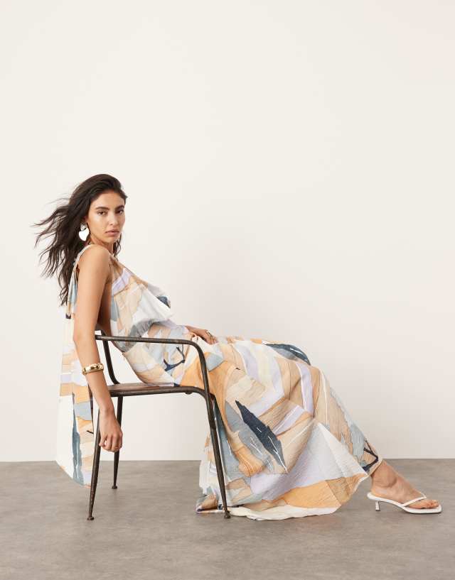 ASOS EDITION - halterneck back detail maxi dress with full skirt in abstract print