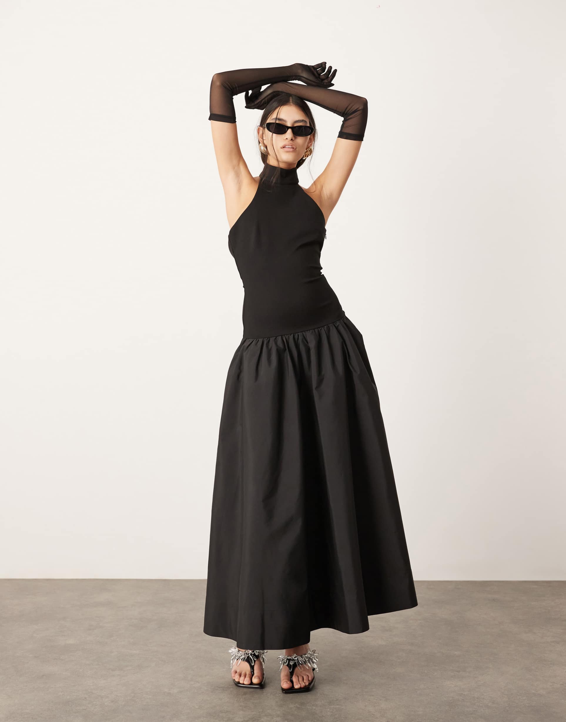 asos edition halterneck drop waist maxi dress in contrast fabric in black