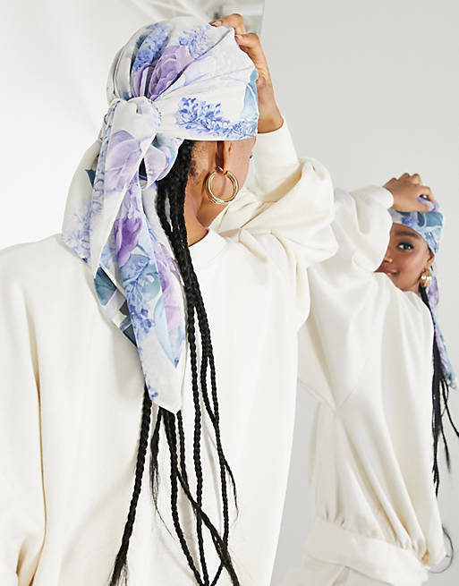 ASOS EDITION headscarf in blue floral print