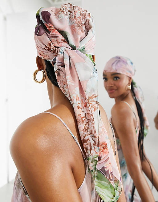 ASOS EDITION headscarf in pink floral print